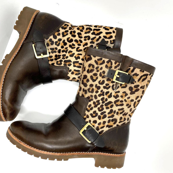 Sperry Britt Brown Leather and Calf Hair Leopard Print Buckle Clasp Boots size 5 - Picture 10 of 10